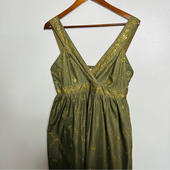 MICHAEL Michael Kors Olive Green Gold Imprint Border with Sequins Dress Size 8 - Picture 2 of 6